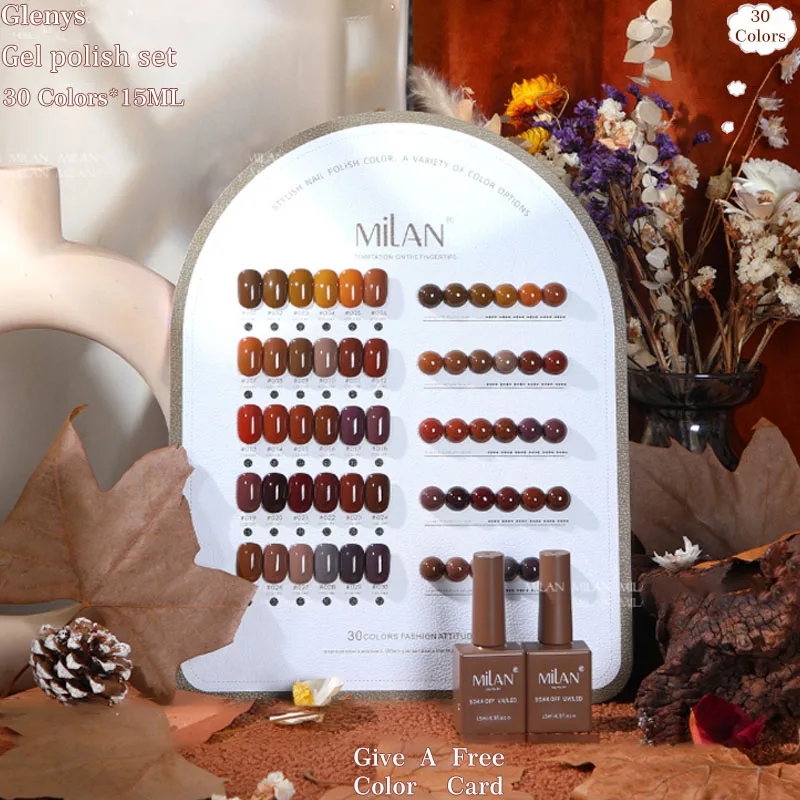 

Glenys 30-цветный клей для лака для ногтей на осень и зиму, погружной гель, соответствующий цвету карты, набор незаменимых художественных лаков для маникюрного салона