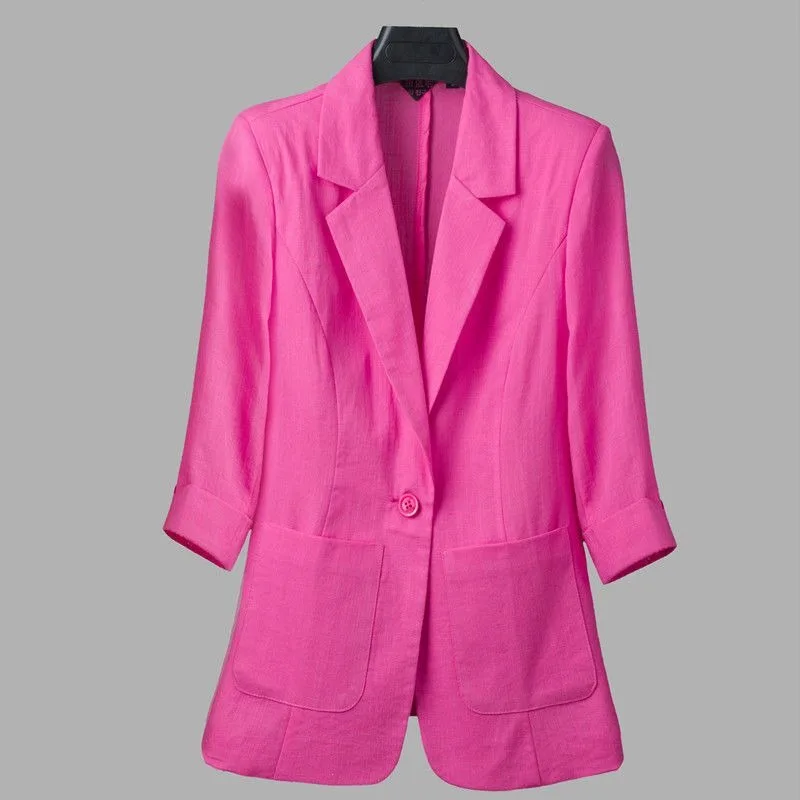 Ice Silk Cotton Small Suit Woman  Spring Autumn Blazer New Slim-fit Day Solid Casual All-match Small Suit Large Size Coat