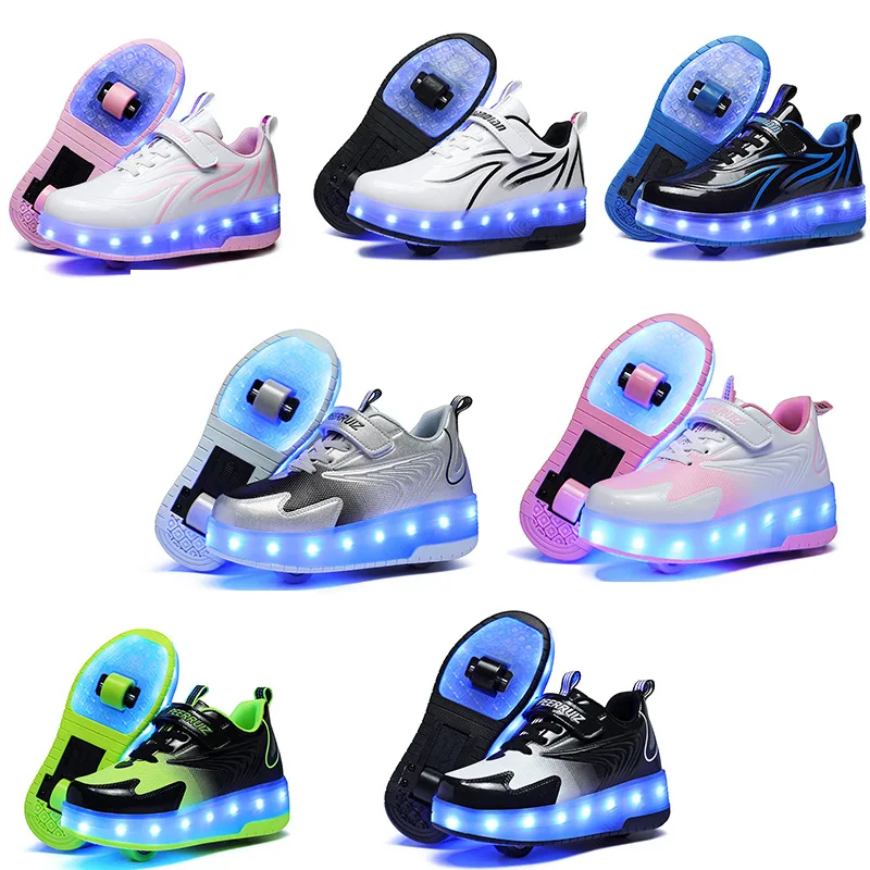 

USB Charging Children Roller Skate Casual Shoes Boys Girl Automatic Jazzy LED Lighted Flashing Kids Glowing Sneakers with Wheels