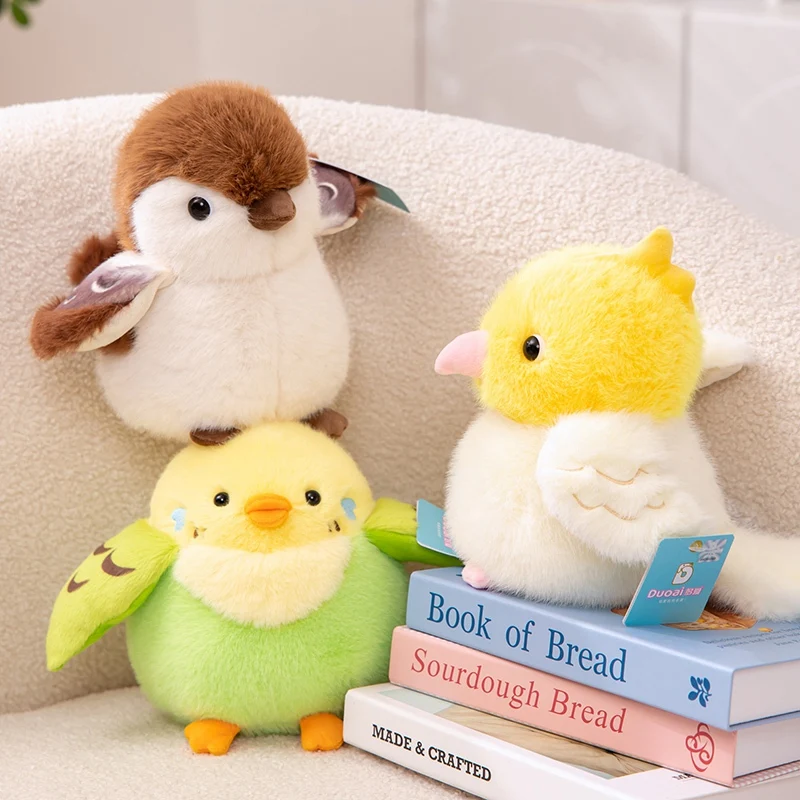 

8 inches 21cm Cute Birds Plushies Beautiful Bird Parrot Tit Spadger Soft Toy Kawaii Fluffy Budgie Doll Girl Friend Gift