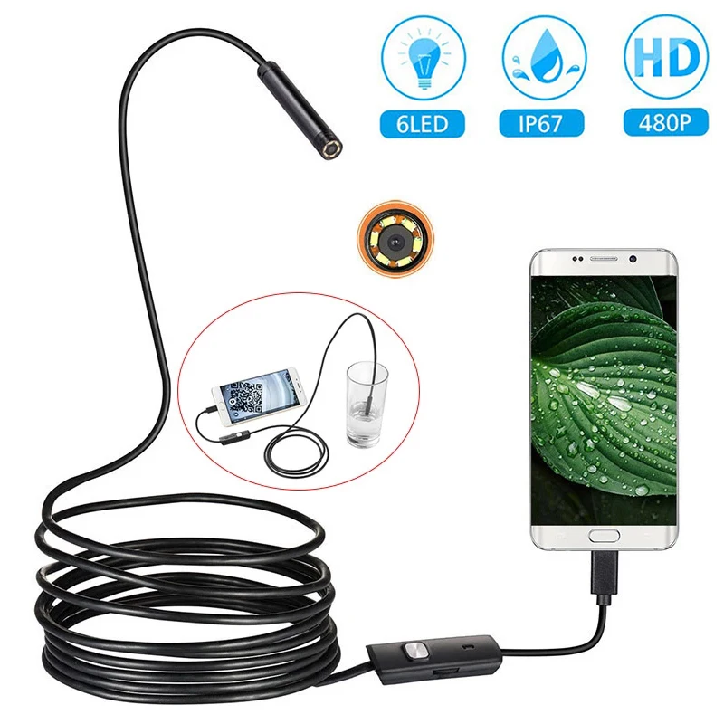 5.5mm 7mm Endoscope Camera USB Type-C 3 In 1 Android Camera Borescope For Smartphone PC Laptop Otoscope Inspection IP67 Camera