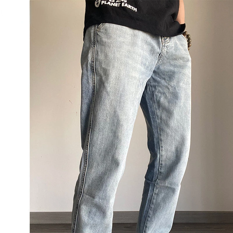 

Jeans Men Denim Chic Fashion Loose Straight Pant Summer Fashion High Street Trousers Teens All-match Leisure Daily Solid H75