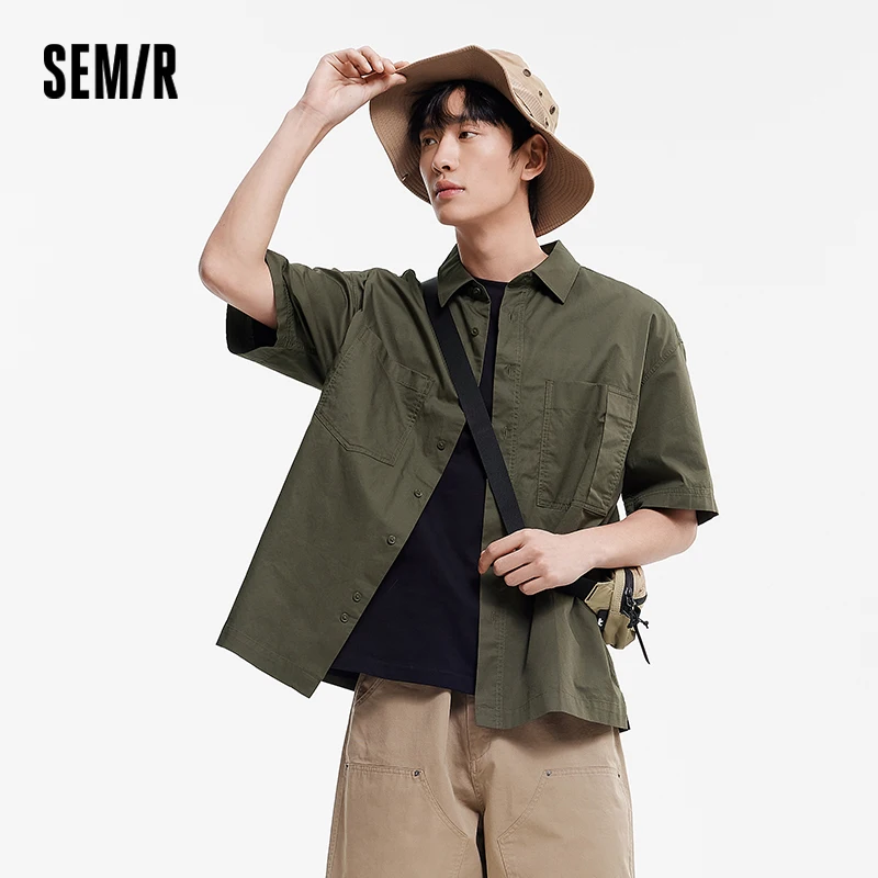 Semir chemise à manches courtes hommes vêtements de travail en plein air veste été coton couleur unie à la mode chemise polyvalente