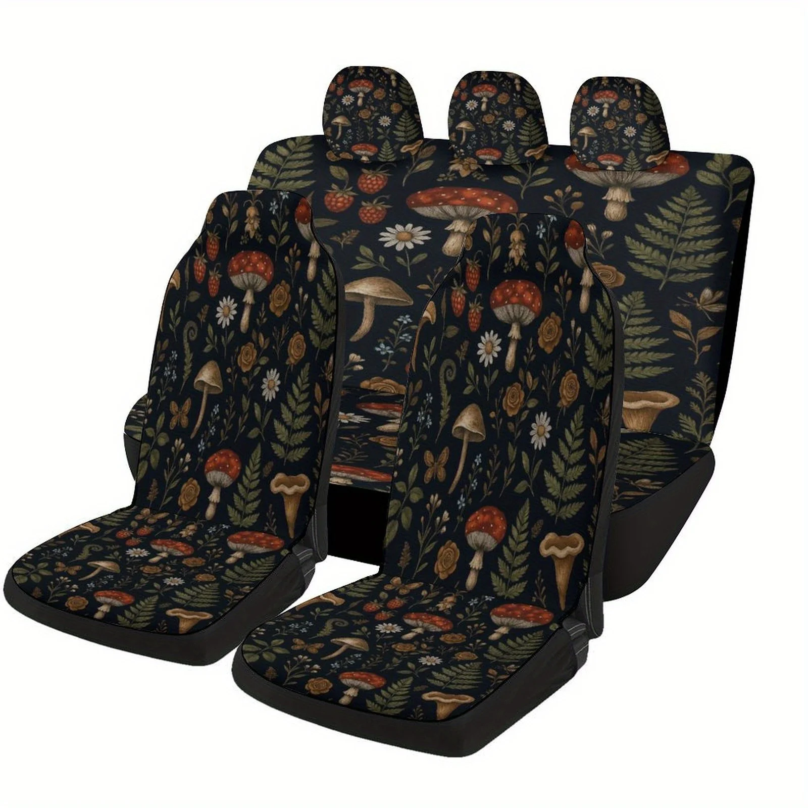 

Forest Mushrooms And Flowers Themed Car Seat Covers Set For Most Cars, Decorative Fashionable High-quality Car Seat Protector Co