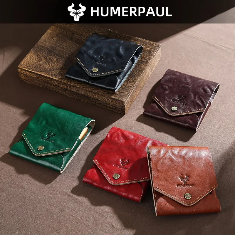 Genuine Vegetable-Tanned Leather Multi-Function Compact Wallet Top-Grain Cowhide Business Credit Card Holder with Pen