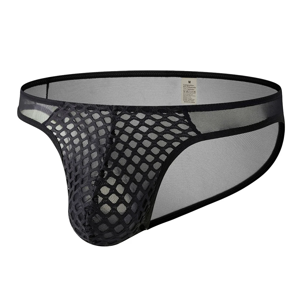 Men Mesh Fishing Net Pouch Briefs Underwear Sheer Seductive Underpants Lingerie Quick Drying Men Mesh See Through Underwear
