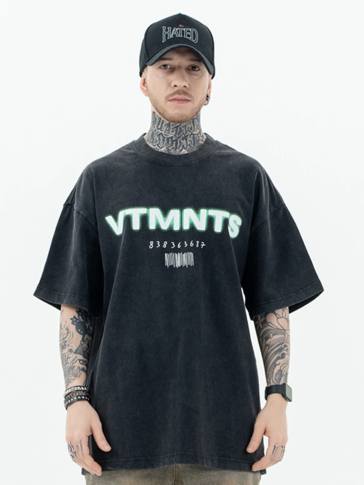 Retro American Street Fashion VNTS Letter Print round Neck Short Sleeve Unisex T-Shirt Cotton Breathable Casual Summer Top