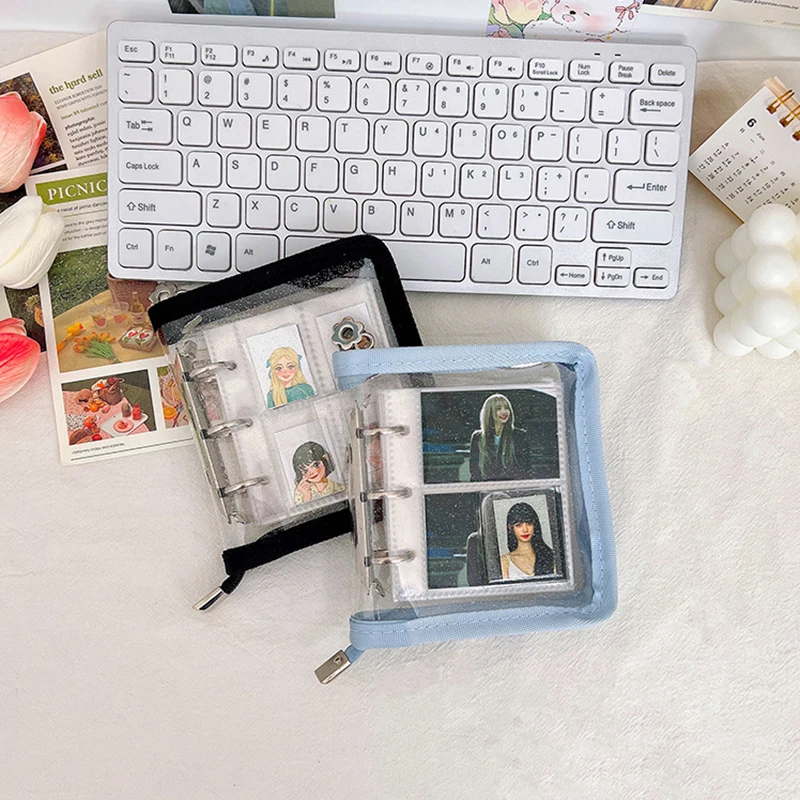 Mini Carpeta de hojas sueltas con cremallera para álbum de fotos, cubierta de Metal de 3 agujeros, carpeta de tarjetas de Pvc para niñas, soporte