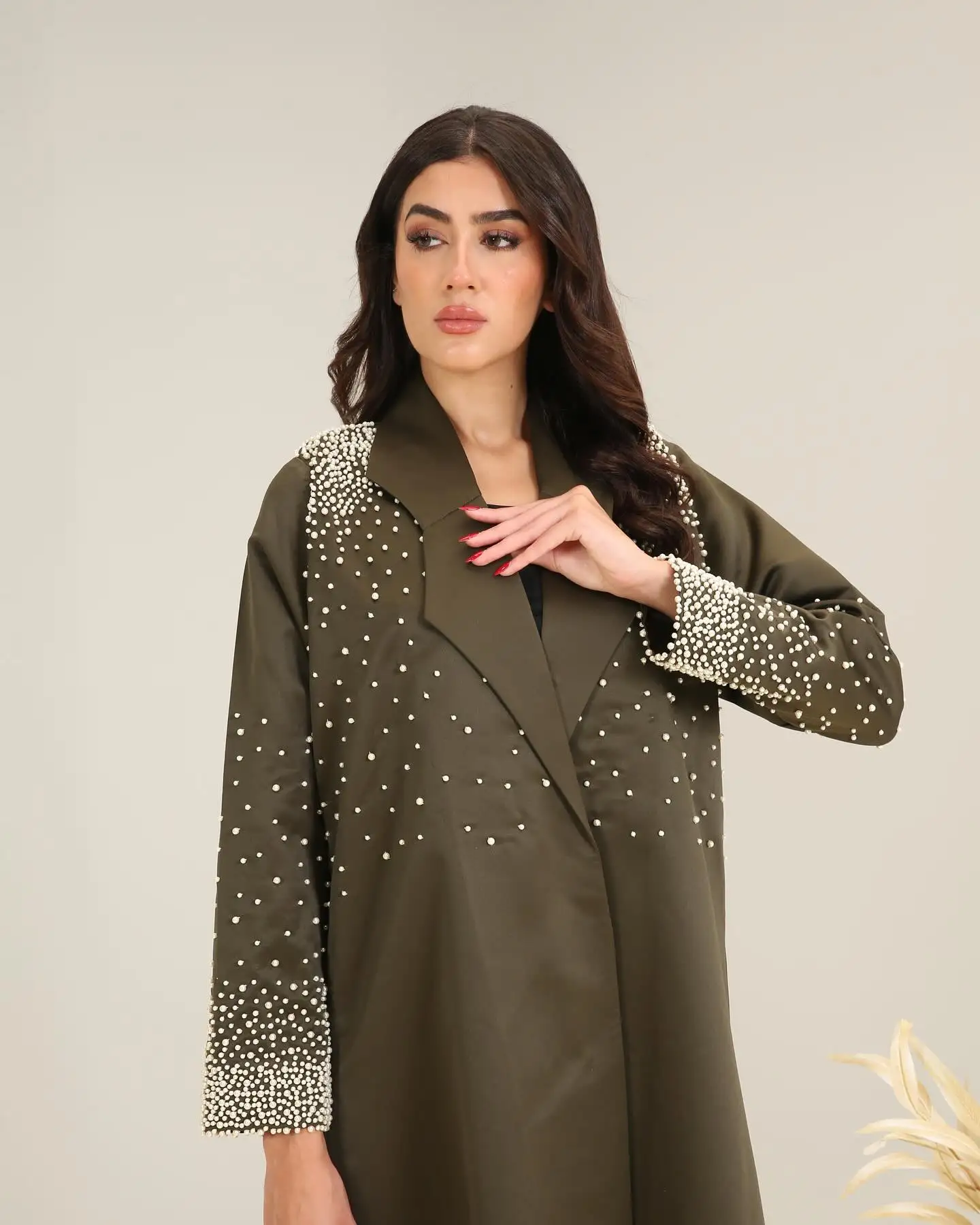 

Luxury Pearls Women Suit 1 Piece Blazer Long Overcoat Formal Office Lady Loose Jacket Cotton Wedding Coat Customized