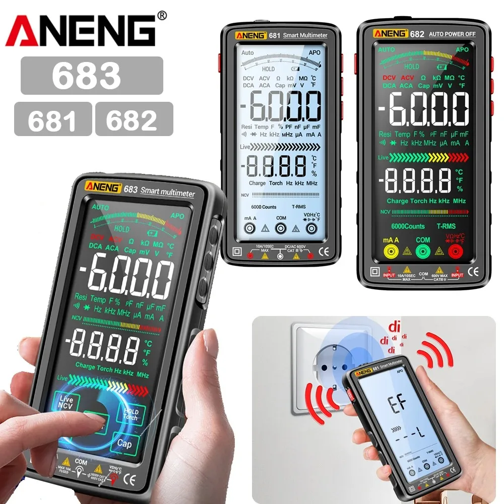 ANENG 683 682 681 Smart Digital Multimeter Rechargeable Capacitance Meter Hz Ohm Diode Tester 6000 Counts AC/DC Measuring Tools