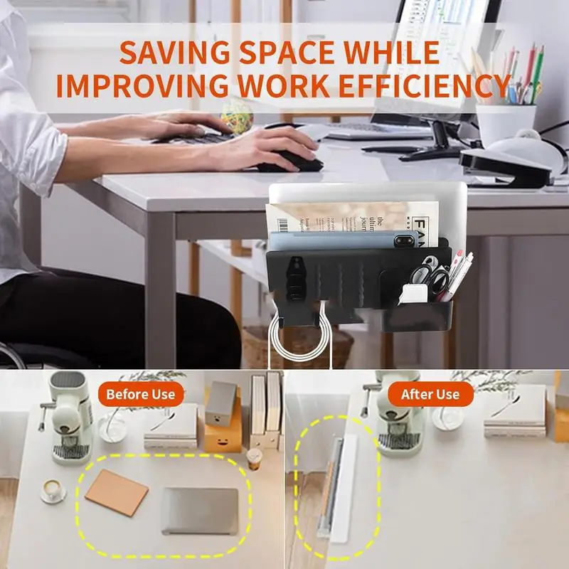 ที่หนีบบนโต๊ะจัดระเบียบอะลูมินัมอัลลอยยึดบนชั้นวางแล็ปท็อปไม่เจาะขาตั้งแล็ปท็อปแบบลอยอยู่ใต้โต๊ะหนีบบน