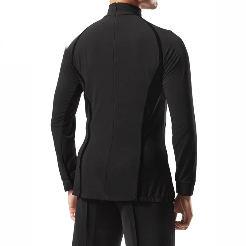 Masculino alto pescoço profissional dança latina topos roupas de prática de dança de salão mangas compridas veludo adulto flamenco camisa zh3089