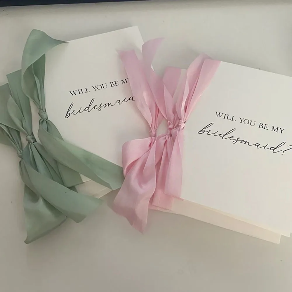 Bridesmaid Proposal Card with Silk Ribbon, Maid of Honor Folded Card, Customized to Add Names