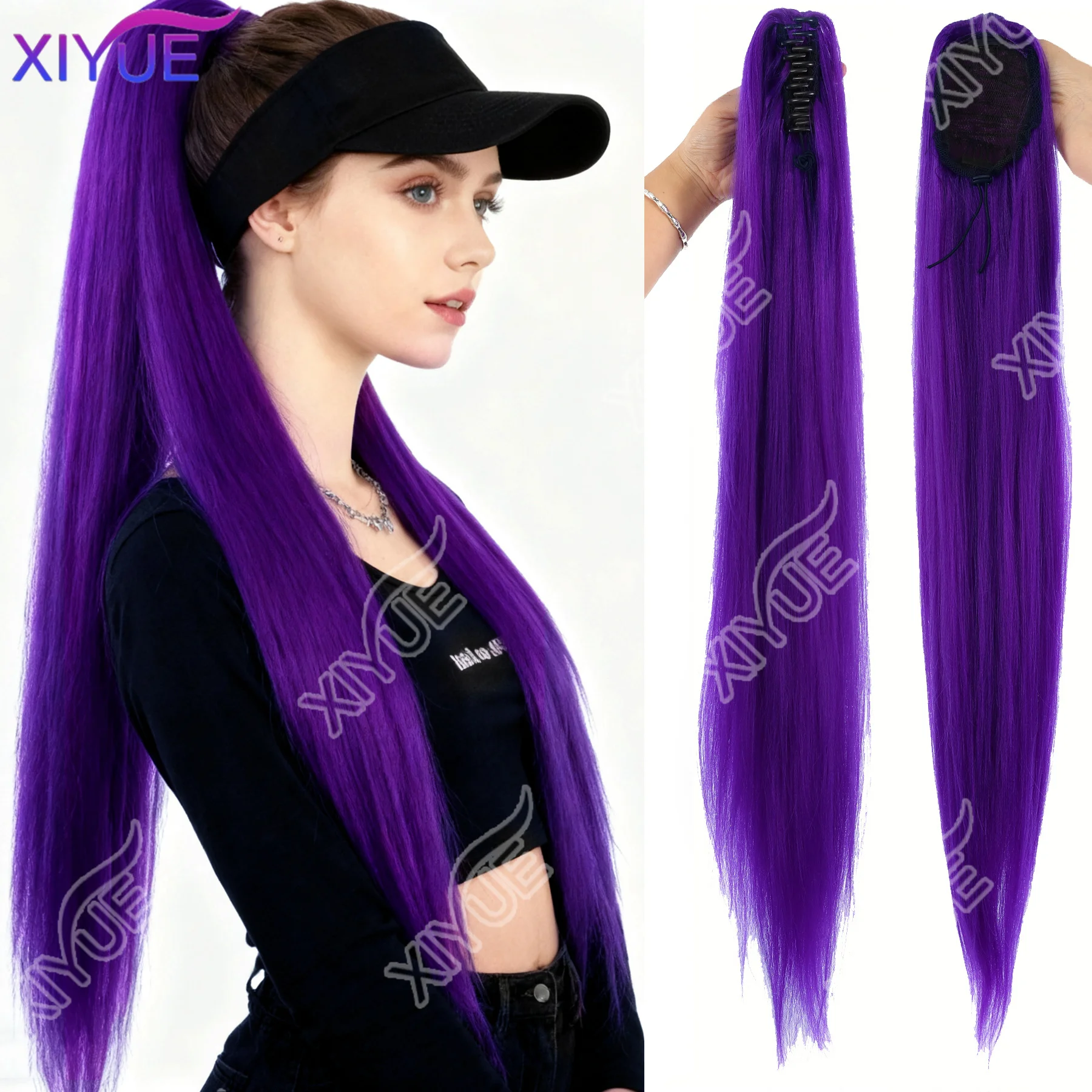 

Purple Long Straight Ponytail Synthetic Drawstring/hair claw clip Ponytail Chip-In Hair Extension Straight Pony Tail For Woman