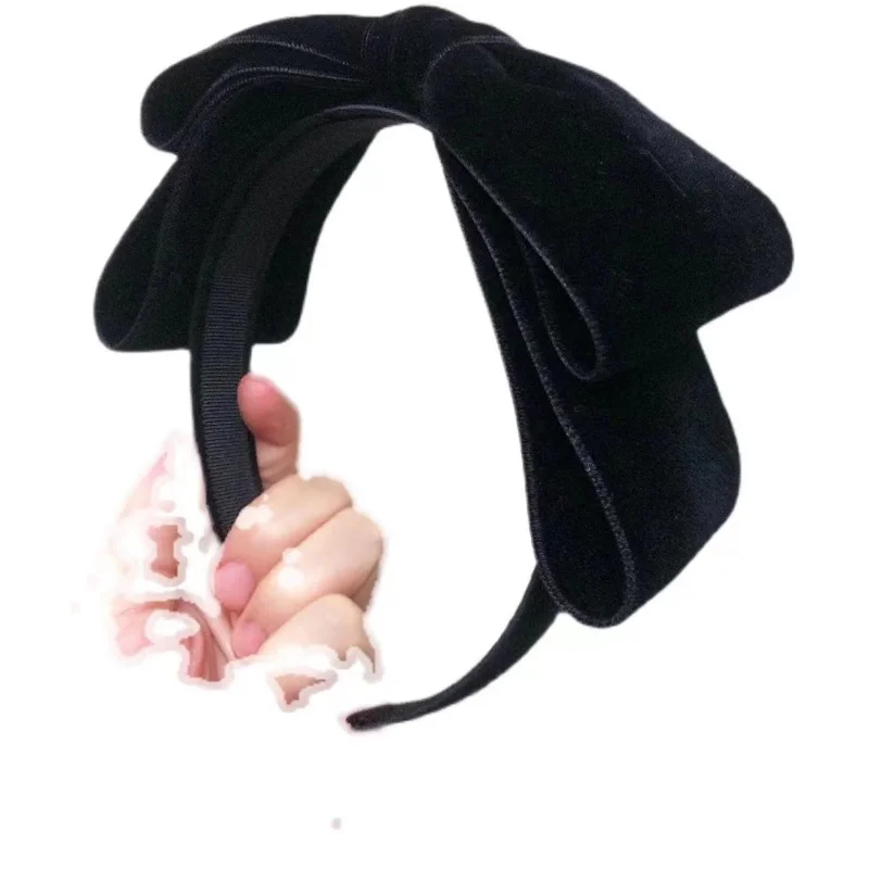 Korean version of the new velvet velvet headband women\'s wide-brimmed high-end black oversized bow autumn winter headhoop hair