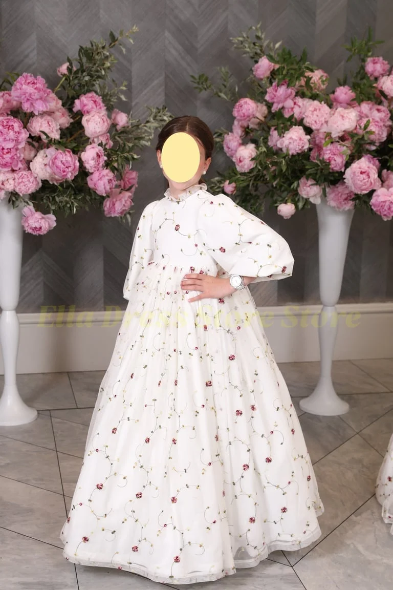 Maßgeschneidertes Großhandels-Mädchenkleid in Rosenrosa, Elegantes Ballkleid mit Puffärmeln und Schleife für Hochzeitszeremonien, Abendkleid, Formelle Kleidung – Detail 2