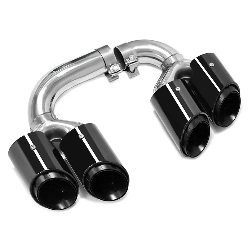 SYPES For Porsche Cayenne 2018+ 9Y0 Hybrid triple Quad Round Port All Black Performance Exhaust System Pipe Muffler Tip OEM