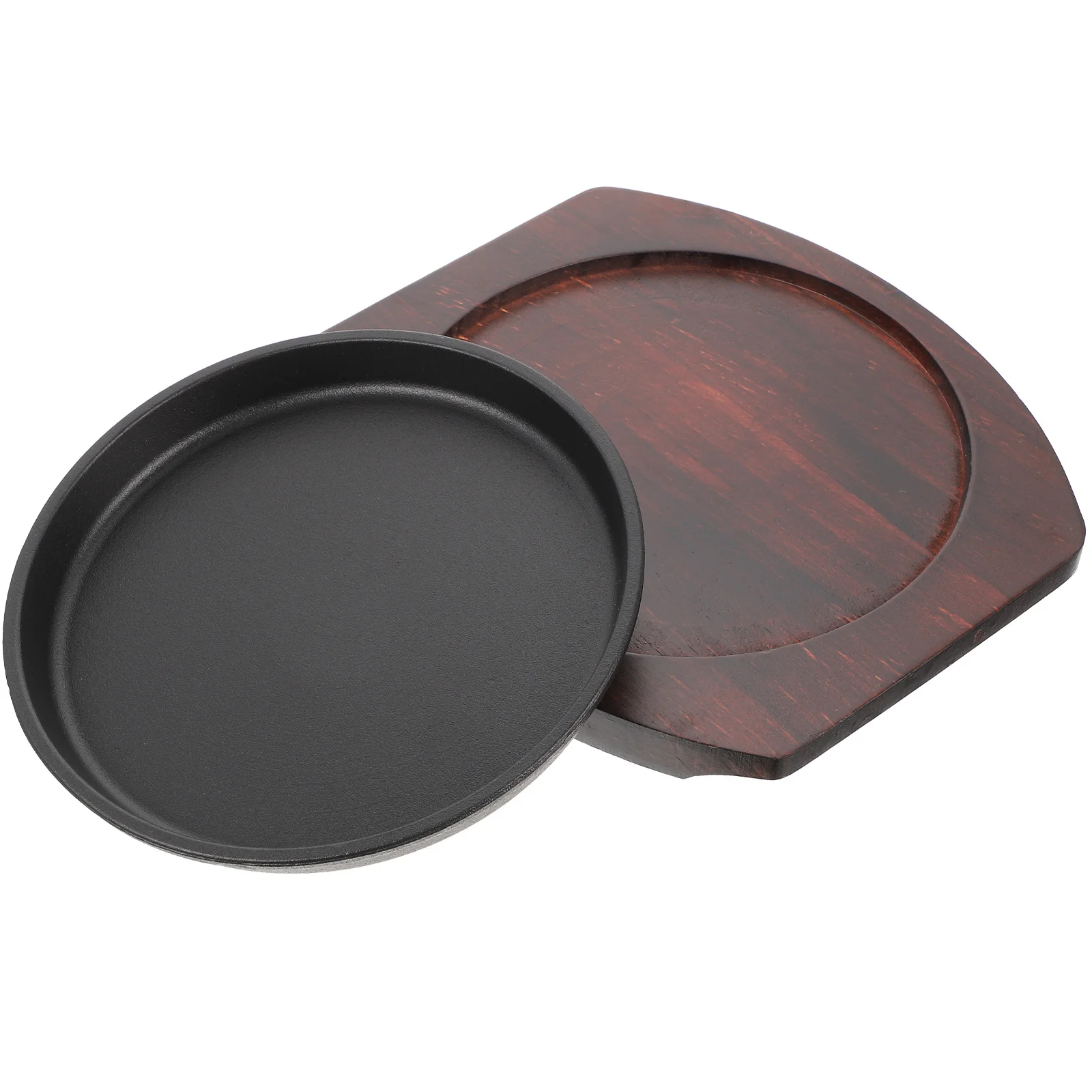 

1Set Iron Steak Plate Thick Grill Pan Nonstick Steak Plate with Wooden Tray for Home Bbq Kitchen Grill Pan