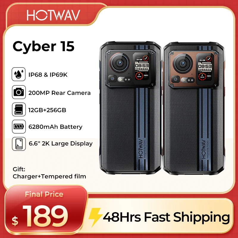 HOTWAV Cyber 15 Rugged Smartphone Android 13+6.6'' NFC Phone 6280 mAh 24GB(12+12)+256GB SmartPhone 120Hz 200MP Camera Cellphones