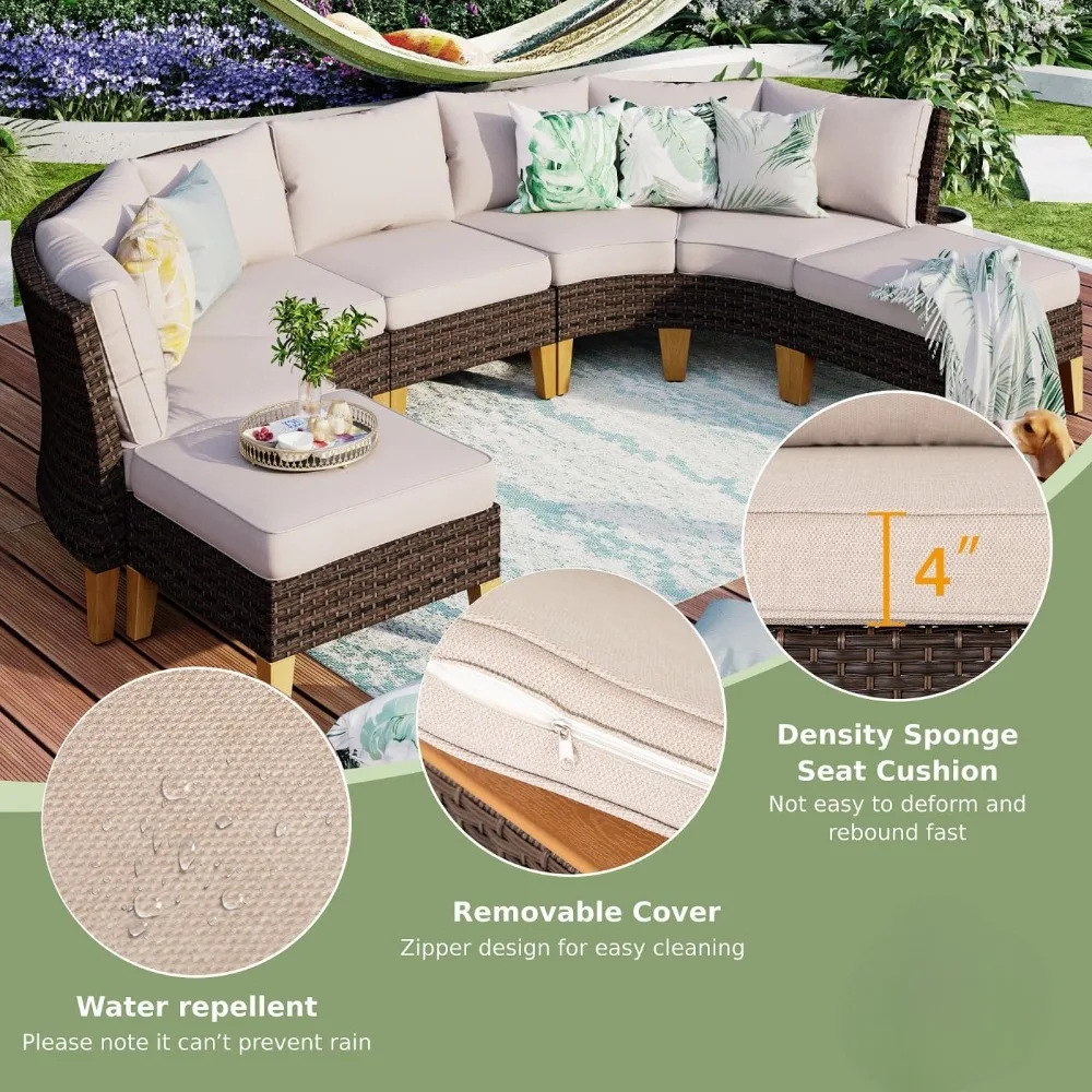 10 Piece Wicker Patio Furniture Set, 2 x Single Chairs, 3 Seater Sofa, Outdoor Rattan Patio Set for Garden, Backyard