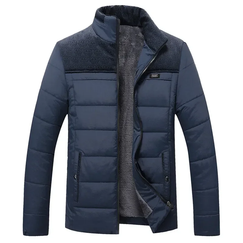 Casaco de zíper grosso quente masculino, sobretudo acolchoado, parka de pelúcia, jaqueta gola, inverno