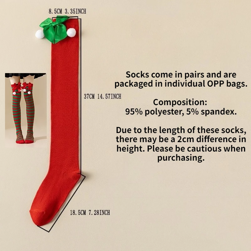 Bow Christmas Halloween Women's Long Tube Hosiery Pinstripe Beautiful Socks Festival Fur Ball Over The Knee Bowknot Stockings