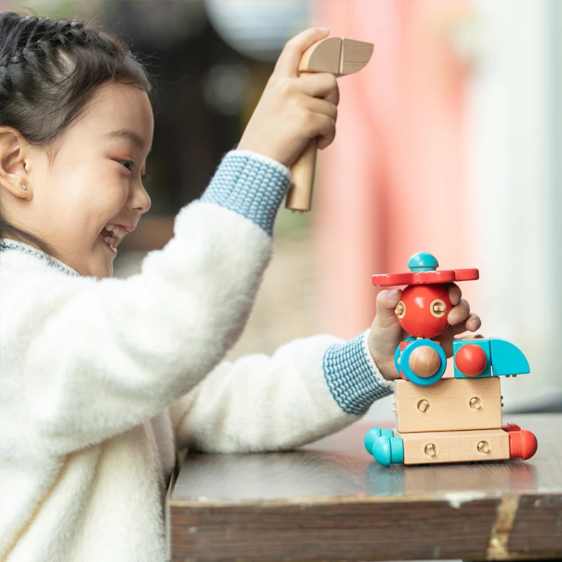 Juguetes para niños pequeños, bloques de rompecabezas, conjunto de bloques de construcción de ensamblaje, juguete único de madera Montessori, Constructor Diorama, accesorios para casa de muñecas