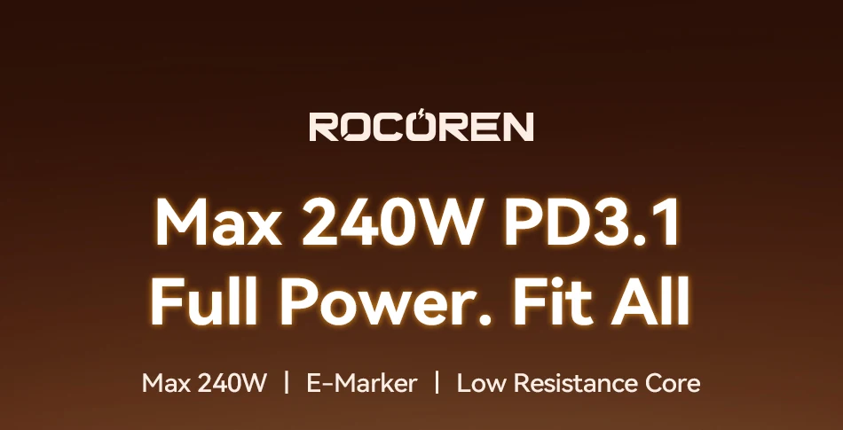 Rocoren 240W USB-Kabel PD USB-C zu Typ-C Kabel für Huawei Xiaomi Samsung USB-C Schnellladekabel Ladekabel Typ-C Kabel – Detail 1