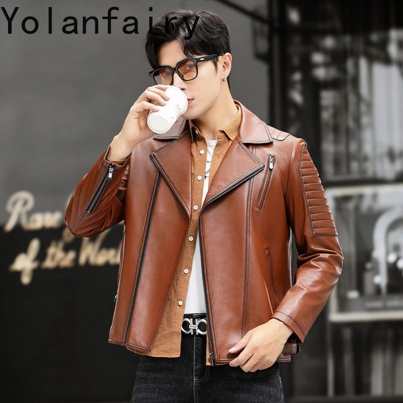 

Genuine Leather Jacket Men Spring Autumn Clothes Motocycle Jackets Short Style Fashion Top Layer Cowhide Coat for Man Slim Fit