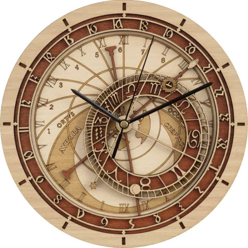 Wooden Astronomical Clock Creative Living Room Wall Wall Clock Quartz Clock Twelve Constellation Large Wall Clock Mute