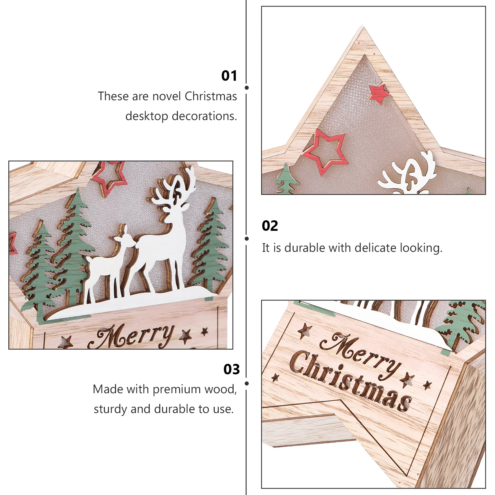 

1Pcs Christmas Wooden Glow Ornament Decorative Star Shape Xmas Night Lamp for Home Shop Bar Ktv Christmas Decoration