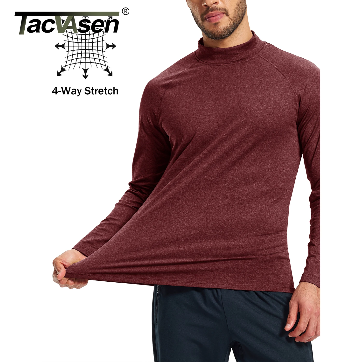 TACVASEN قمصان حرارية للرجال بأكمام طويلة من الصوف الصغير مبطنة بالصوف بطبقة أساسية قمصان داخلية رياضية شتوية دافئة للتمرين