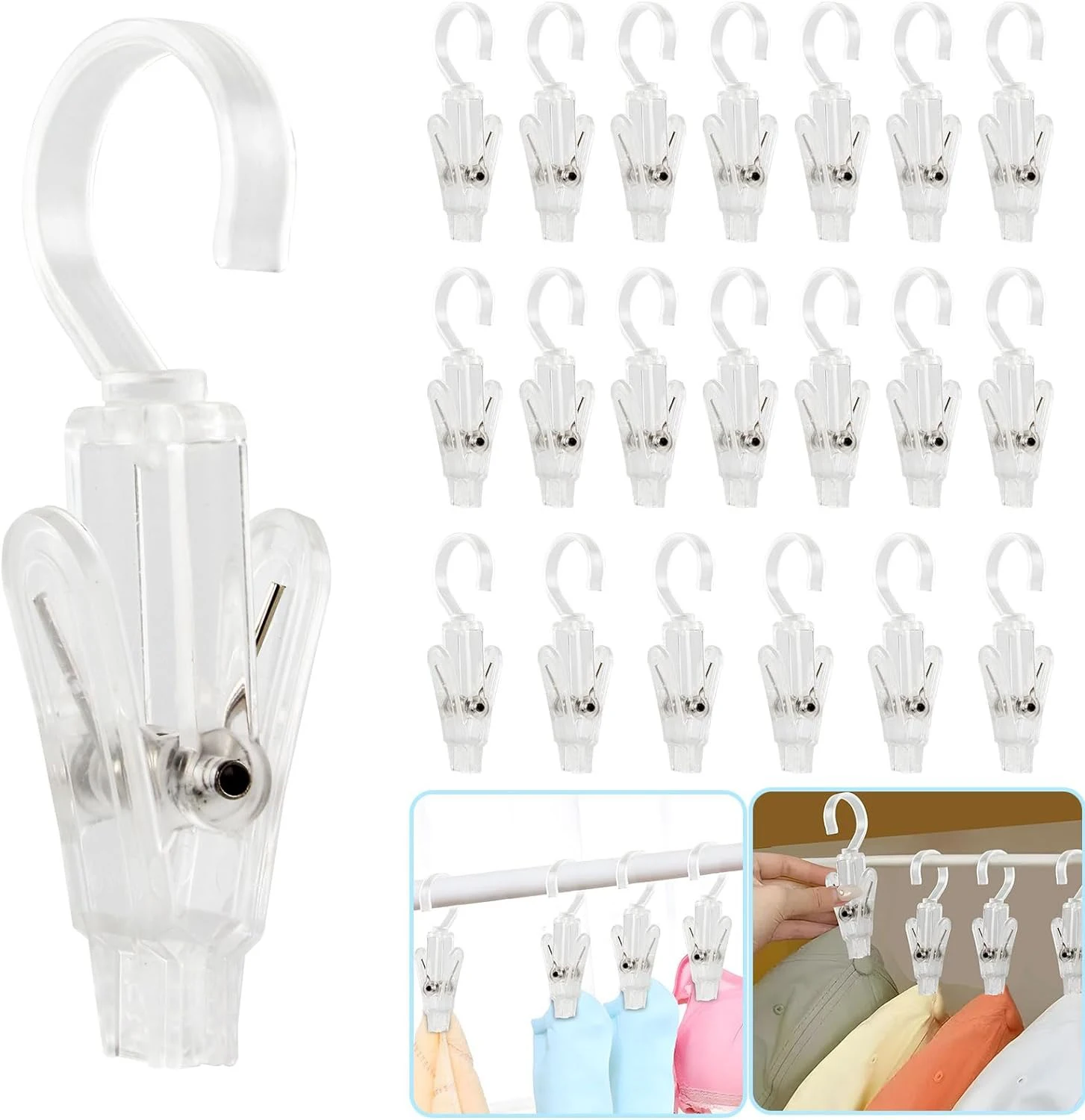 

5PCS Laundry Hooks with Clips Super Strong Hanger Clips Plastic Home Travel Swivel Hanging Hanger Closet Organizer for Clothing