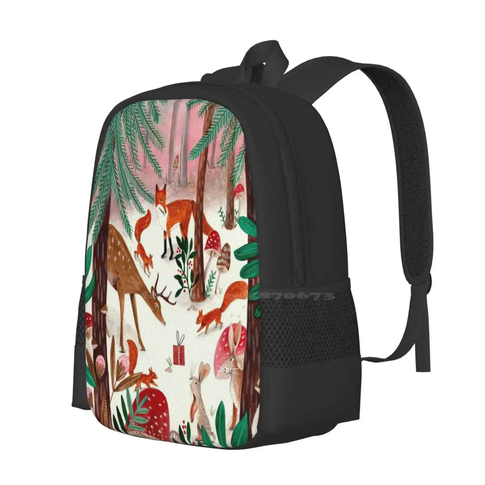 Whimsical Woodland Animals Forest In The Snow Backpack For Student School Laptop Travel Bag Forest Botanical Woodland Animals