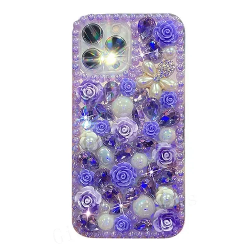 Handmade Rhinestone Phone Case For Samsung Galaxy S24 S10 S20 Plus S21 FE S22 23Ultra Note20 10 Cover Flowers Telefon Celular