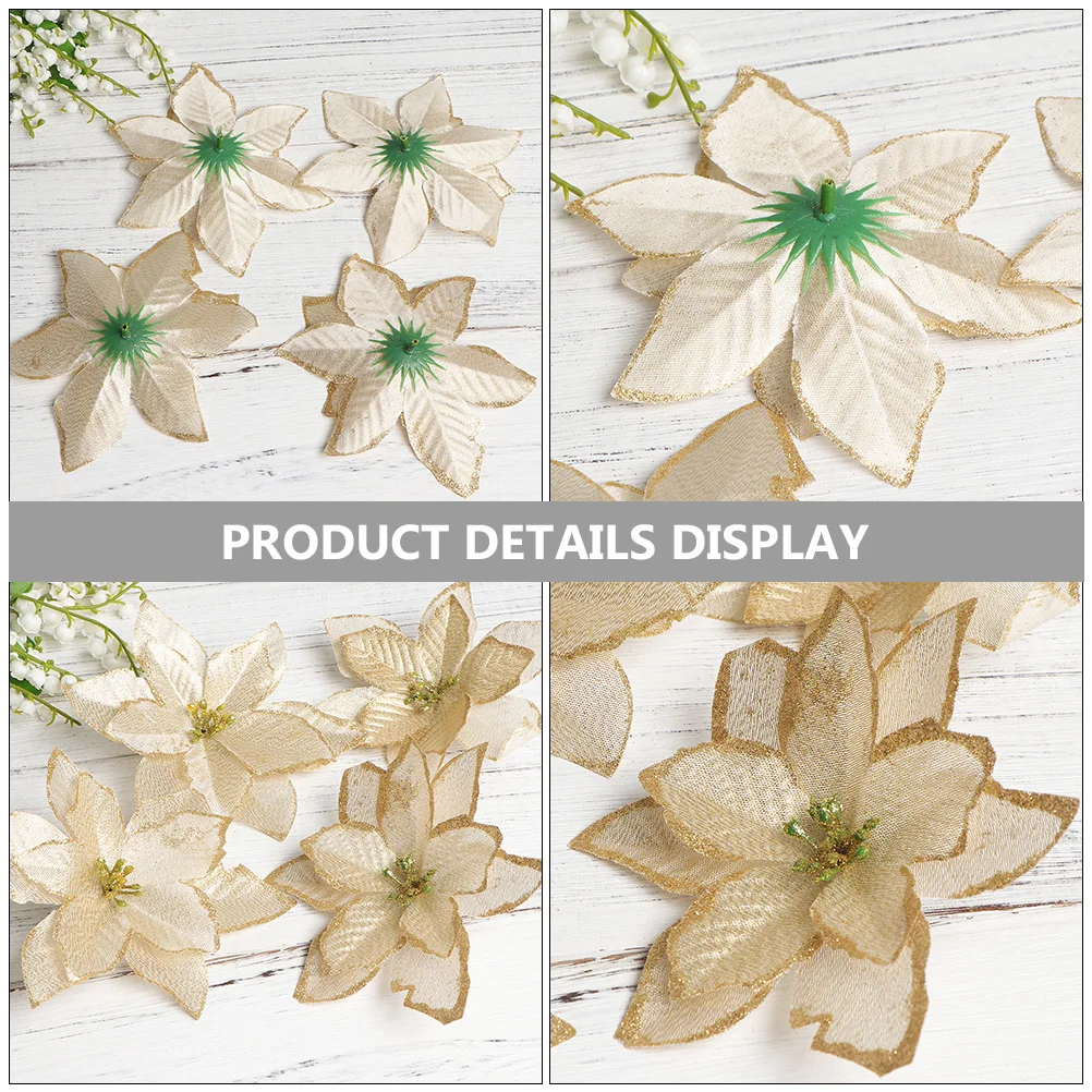 

12 Pcs Artificial Flower Ornaments Poinsettia Flowers for Faux Poinsettias Decoration Glitter Tree Christmas