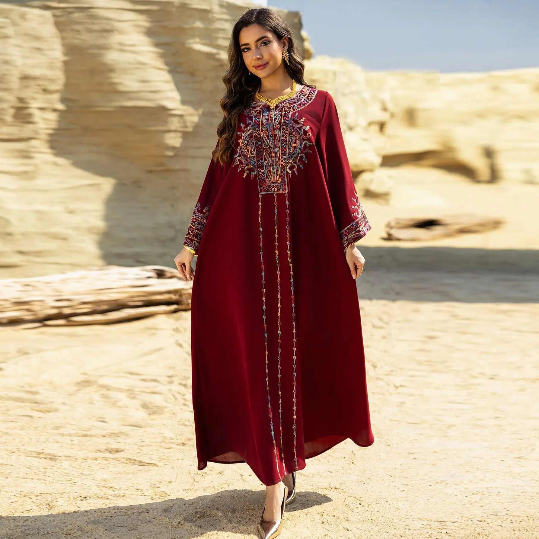 

SuperAen Fashion 2026 Spring New Elegant Embroidered Dress Long-sleeved O-neck Oversize Pullover A-line Long Party Dress