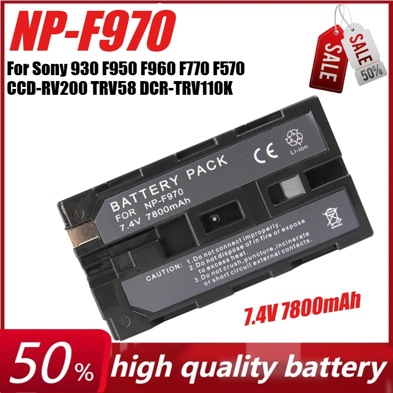 

7.4V 7800mAh NP-F970 NPF970 Battery for Sony 930 F950 F960 F770 F570 CCD-RV200 TRV58 DCR-TRV110K TRV58E DSR-PD100