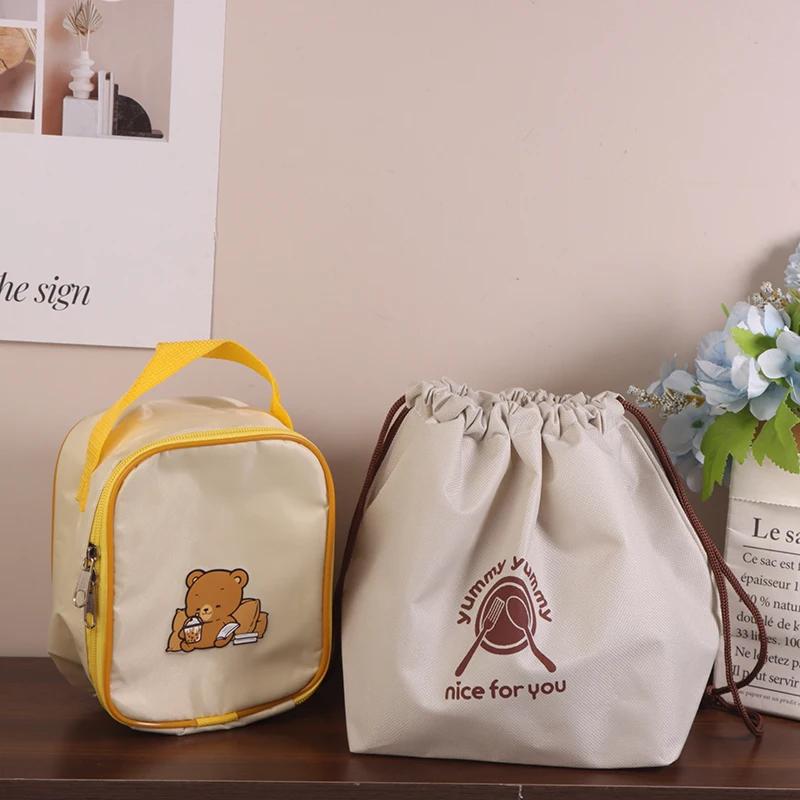 Portable Lunch Bag Food Thermal Box Bag Soup Cup Bag Lunch Box Insulated Bag Drawstring Bag Hand-Held Cup Bag