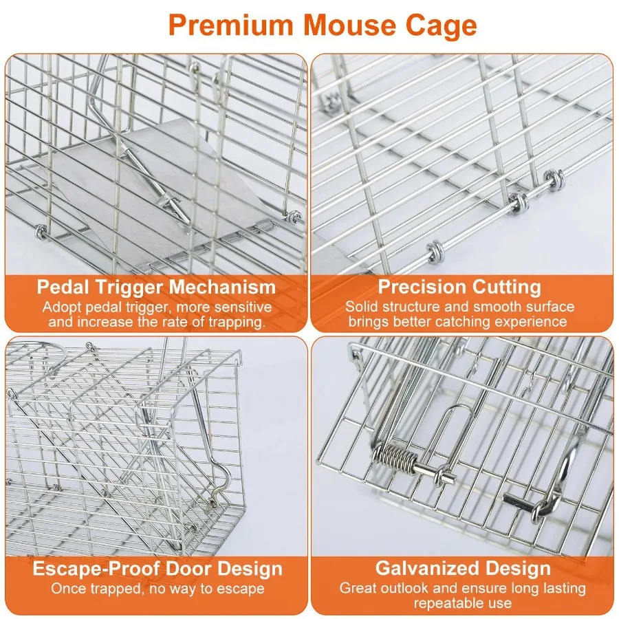 Foldable Humane Rodent Trap Cage Galvanized Iron Mice Mouse Control Bait Catch Detachable L Shaped Rod