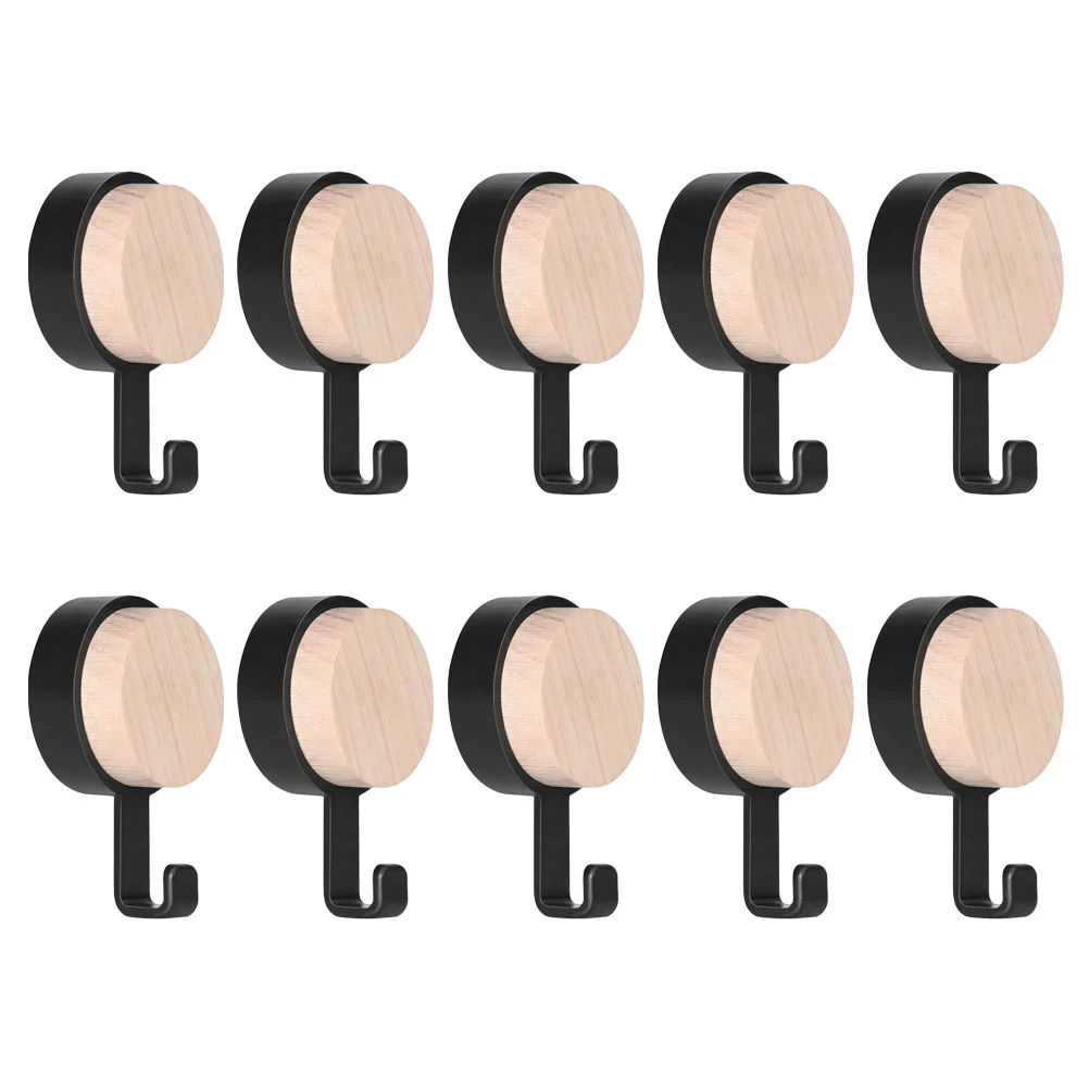 

10 Pcs Hook Wooden Round Seamless Wall-mounted Pasting Punch-free Black Sundries