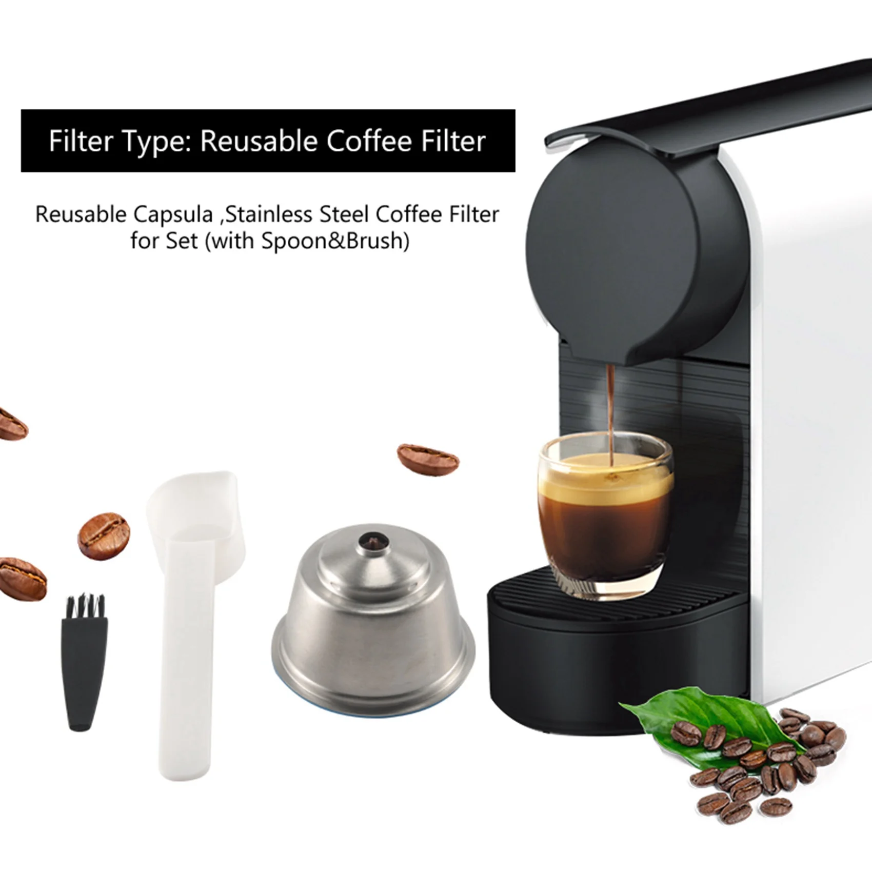 Cápsula Reutilizável para Dolce Gusto, Conjunto De Filtro De Café Em Aço Inoxidável, Nescafé e Dolce Gusto, Colher e Escova