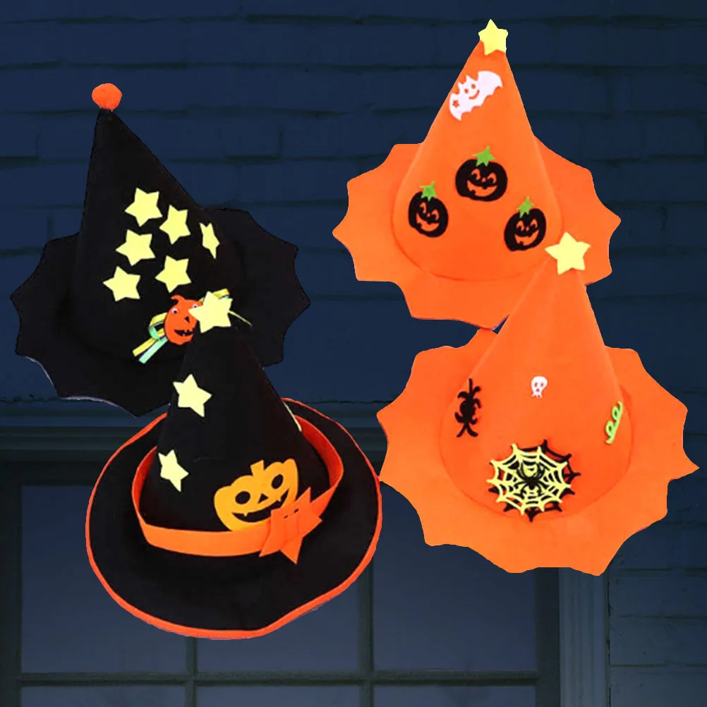 

2pcs Creative Witch Hat Pumpkin Hat For Halloween Party Masquerade Decoration Nonwovens Headdress Props Lightweight Comfortable