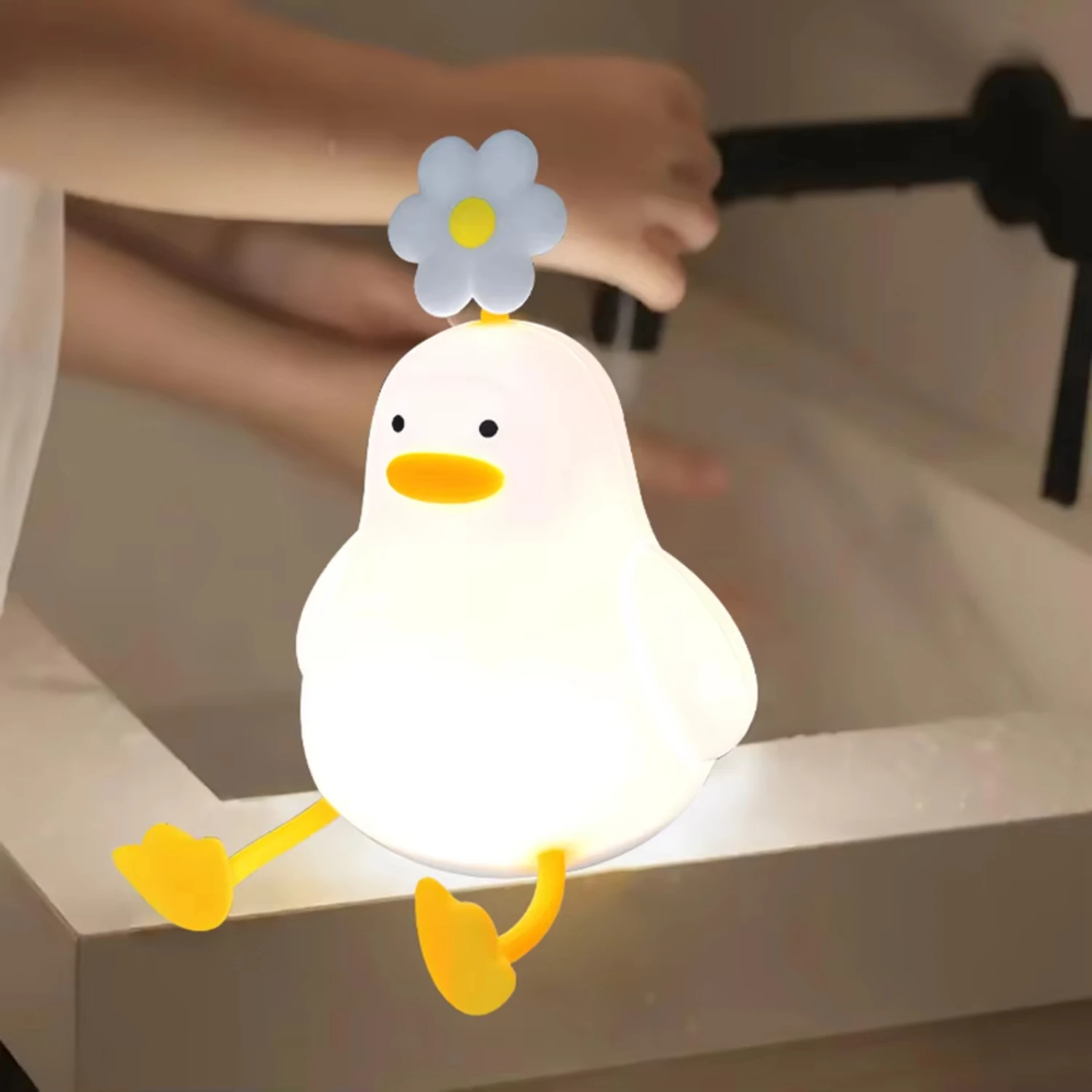 

Bedroom Soft Light Sleeping Bedside Lamp Silicone Pat Table Lamp Mobile Phone Holder Children Duck Small Night Light