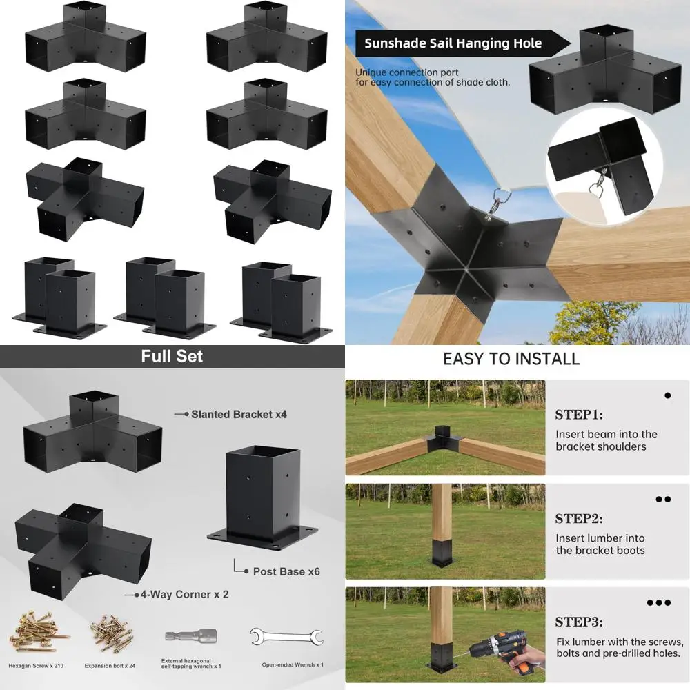 

Наборы перголы своими руками с 3-сторонними и 4-сторонними кронштейнами для деревянных балок, идеально подходят для бесед и патио.