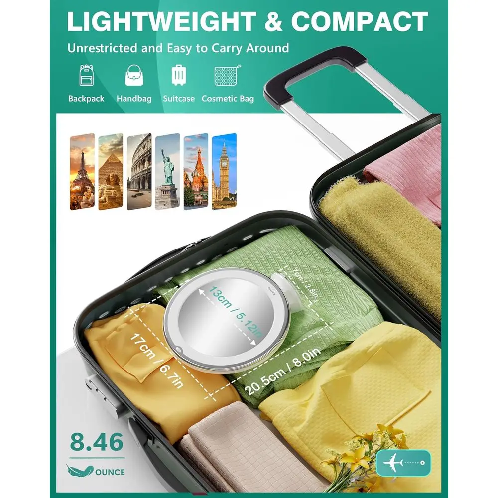 조명이 있는 20배 확대 메이크업 거울 360도 회전 °   회전식, 이중 조명 화장 거울, 휴대용 흡착컵 및 핀셋, 이상적인 선택