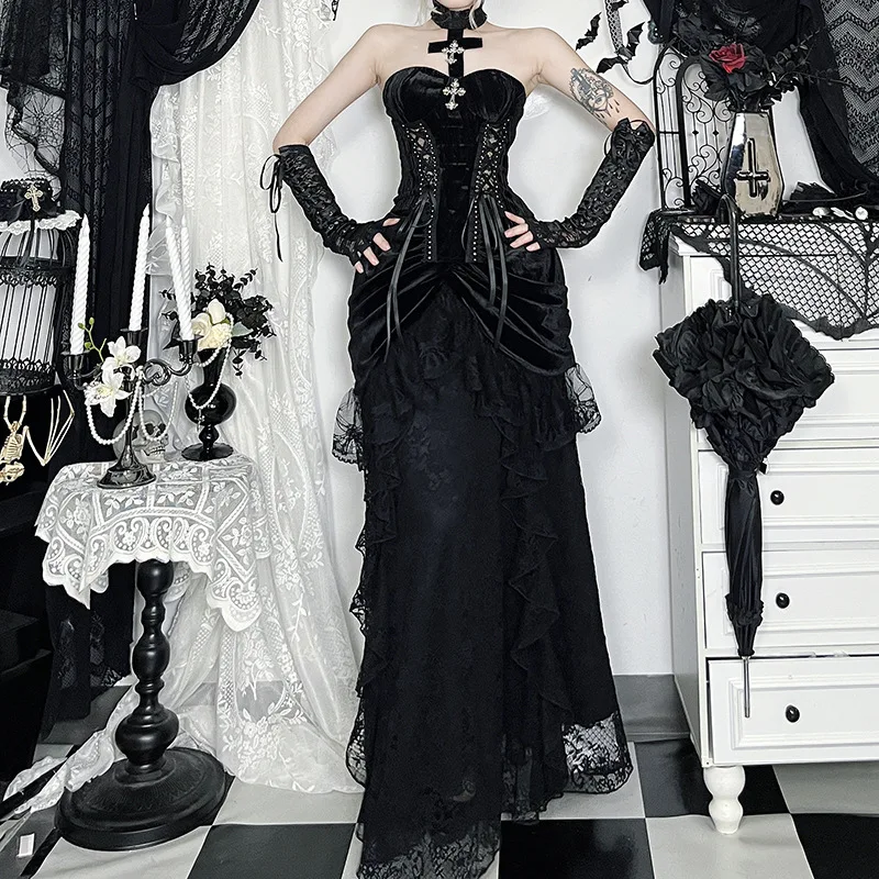

2025 Women's Clothing Skirts New Fashion Halloween Velvet Skirt Banquet Evening Dress Skirt