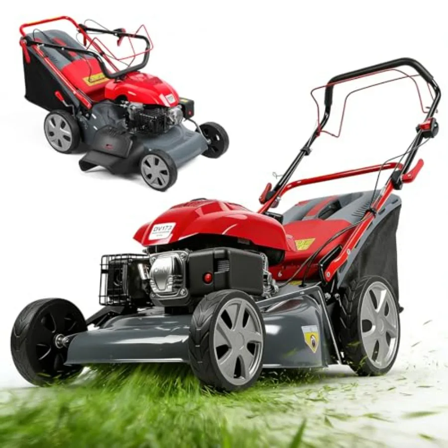 

Self-Propelled Gas Lawn Mower for Yard Garden Steel Frame Green 3-in-1 Function with 60L Bag 20 Inch Cutting Width Foldable Des
