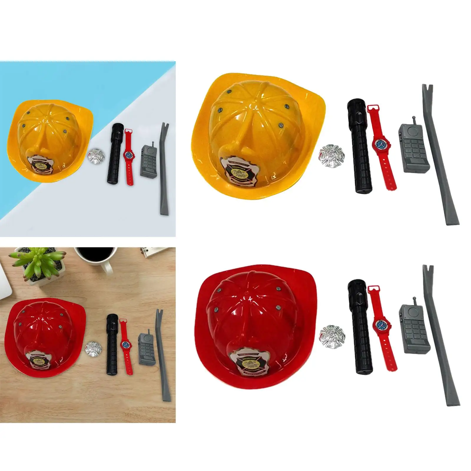 6Pcs Kids Fireman Role Play Toy Flashlight Fireman Pretend Play Accessory Set for Photo Props Performance Show Halloween Parties