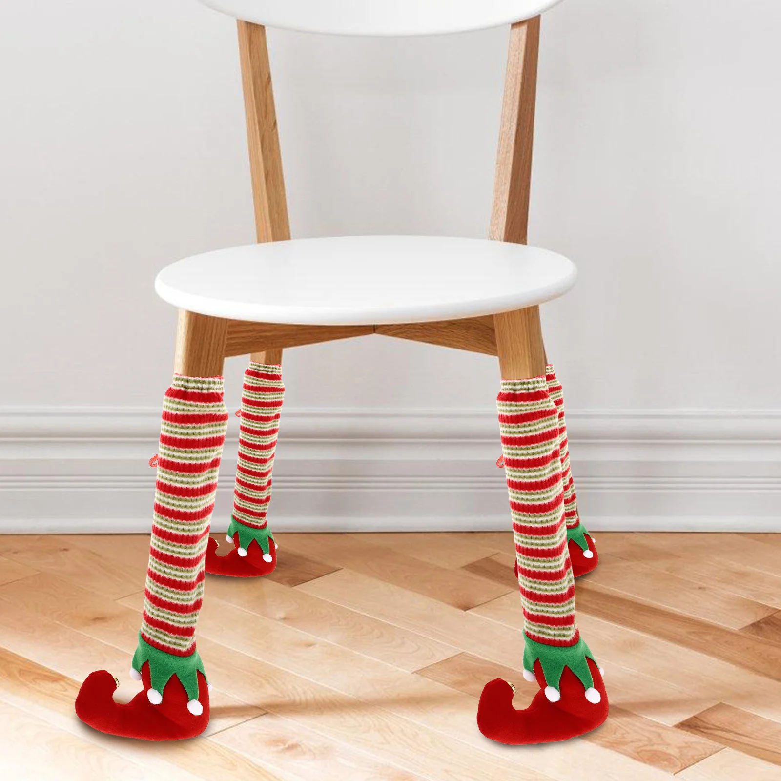 

4Pcs Christmas Chair Covers Cute Elf Design Fabric Leg Protectors Non Slip Table Socks for Holiday Dining Decor Stripes Xmas